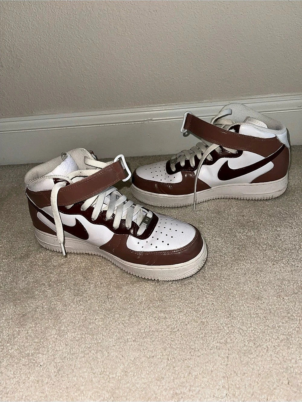 White & Brown Nike Air Force 1 Mid '07 High-Top Sneakers